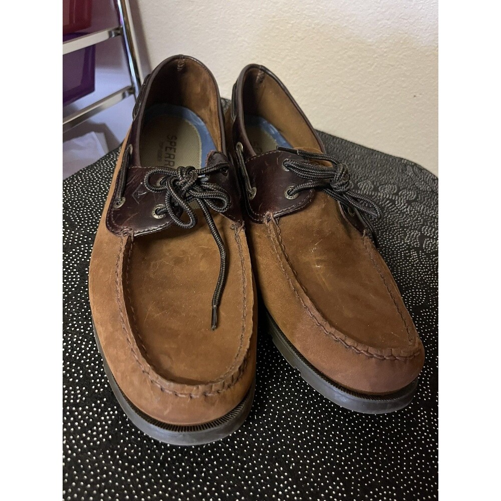 Sperry Top Sider 2 Eye Boat Shoes Mens 14 M Sahara w/ Dark Leather Trim Preppy